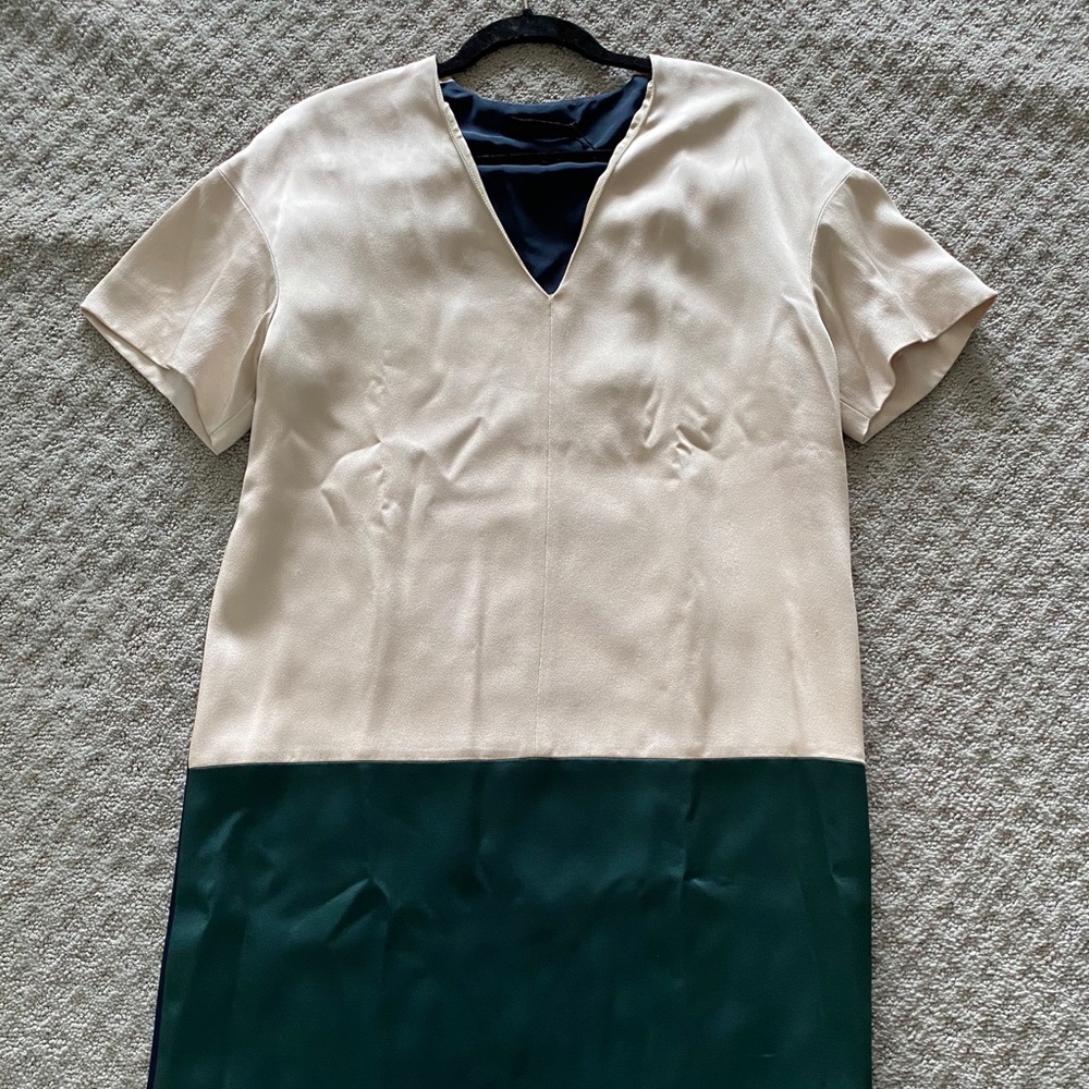 The Row color block satin shift dress